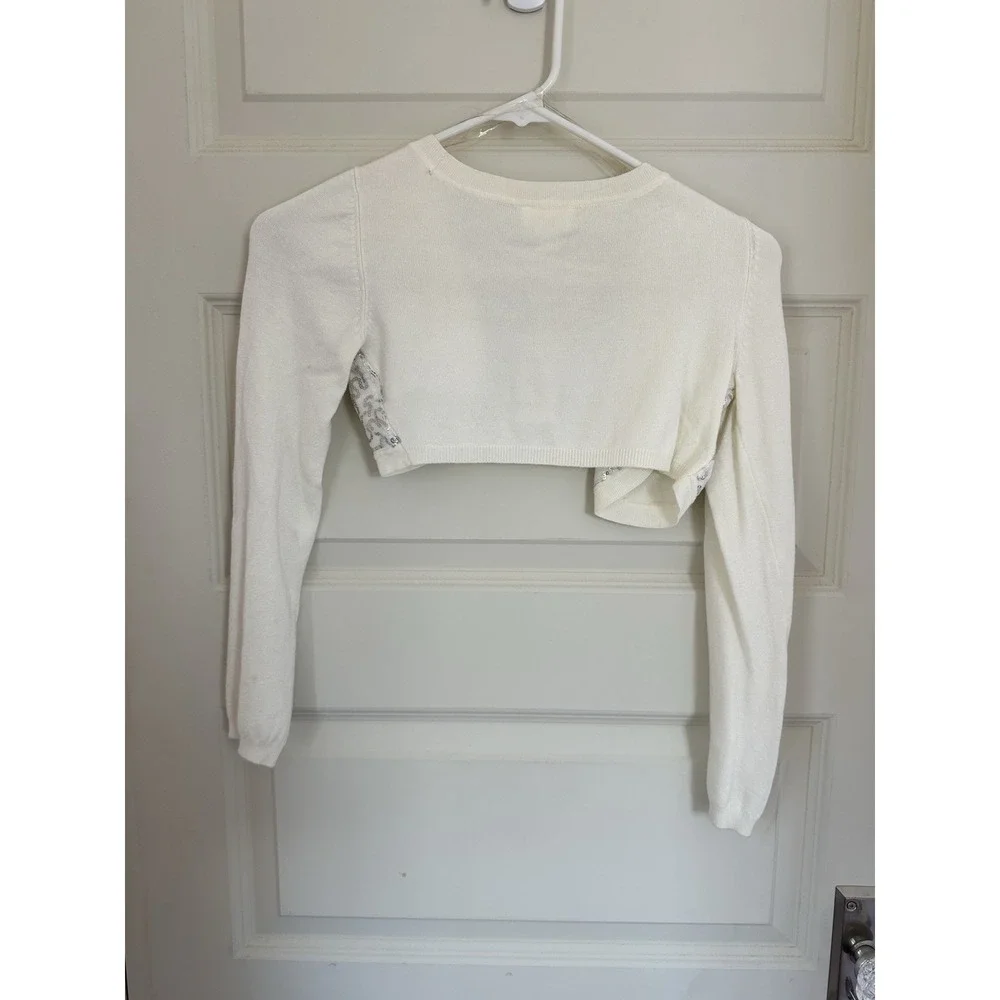 NWT Place‎ Girls Ivory Silver Sequin Cropped Fancy Cardigan Sweater Size Med 7/8 - Picture 6 of 8